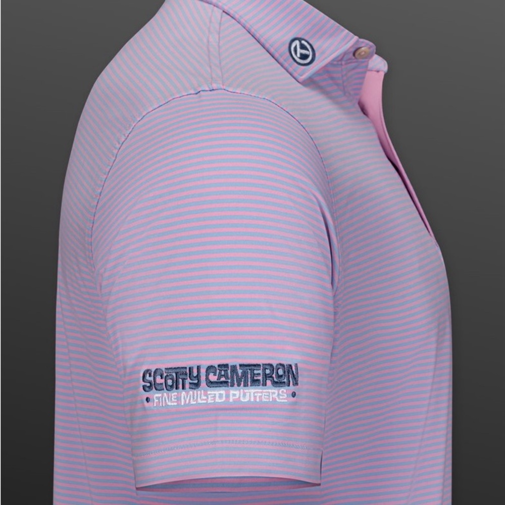 Peter Millar Pink and Blue Polo Shirt with Textured Knit